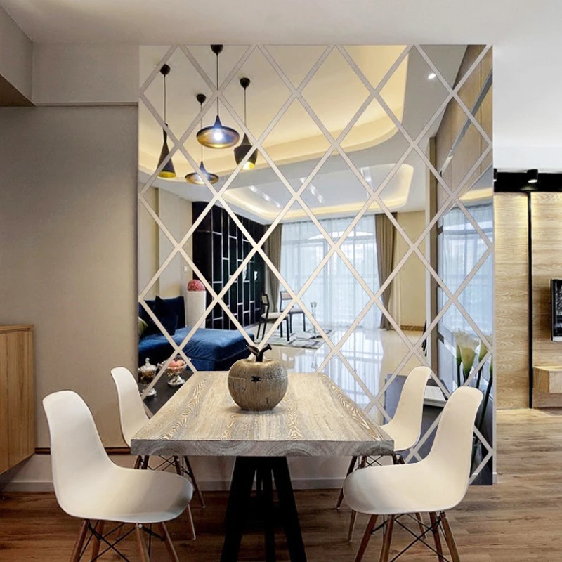 거실용 마름모 아크릴 거울 벽 스티커, 침실 다이아몬드 삼각형 조합, 자체 접착 스티커, 홈 데코, 58 개