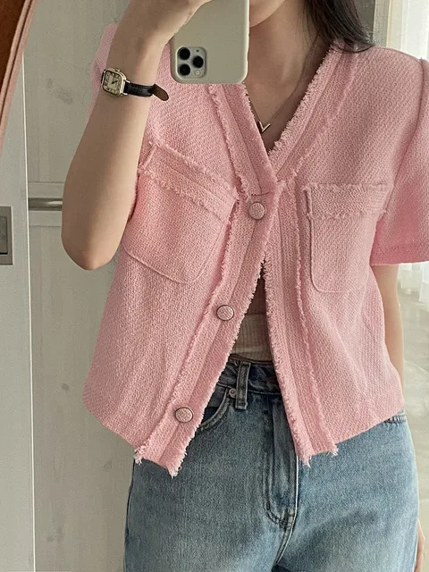 Dongda Gate Summer 2025 Nuovo cappotto da donna con frange in tweed Materiale Thi V-Ne Commuter Faion