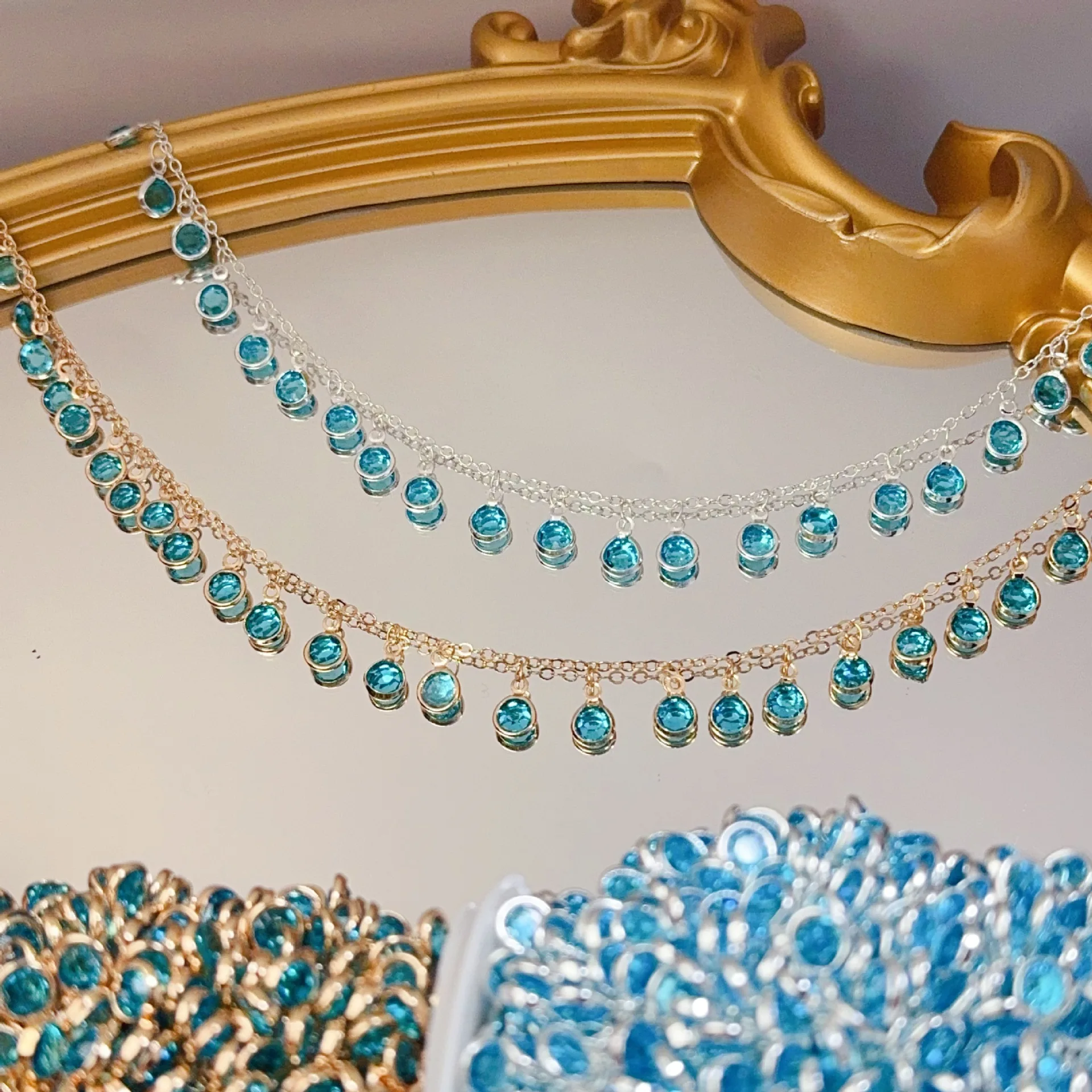 0.5/1/2M/lot High-color-retention Lake Blue Glass Tassel Copper Chain For DIY Necklace Exotic Clothing Hair Accessories Material