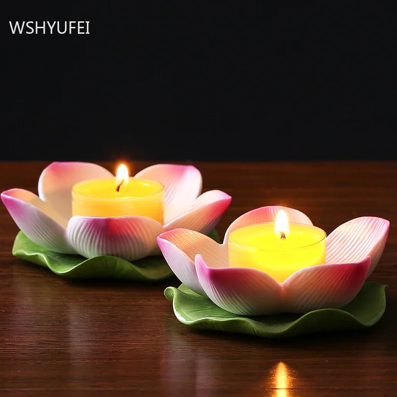 Buddhist Hall Ceramic Butter Candle Holder Guanyin Offering candlestick Holder Lotus Holder Ornaments Home Decoration