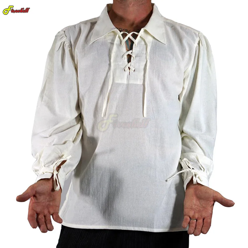 Medieval Renaissance Grooms Pirate Tunic Cosplay Top Larp Costume Lace Up Shirt Punk Victorian Clothing for Men Halloween