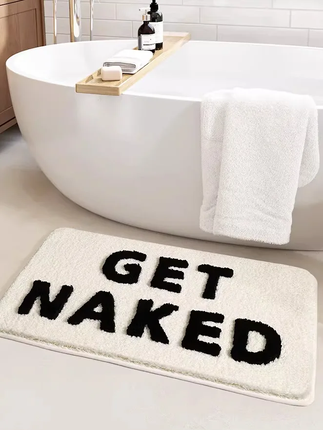 

New Simple Letter Bathroom Absorbent Floor Mat High Gram Weight Flocking Home Bathroom Anti-Slip Mat Quick Dry Foot Mat