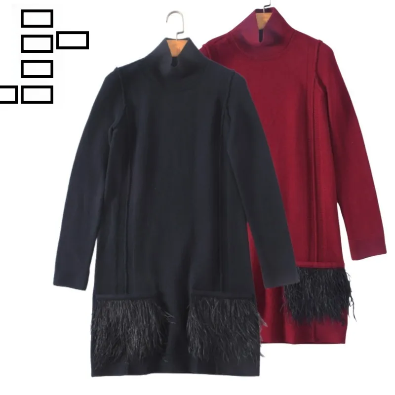 

Thi Merino Wool Long Sve Mid-Length Sweater High Collar Women's Premium Faion Autumn Season ting Wool 00%