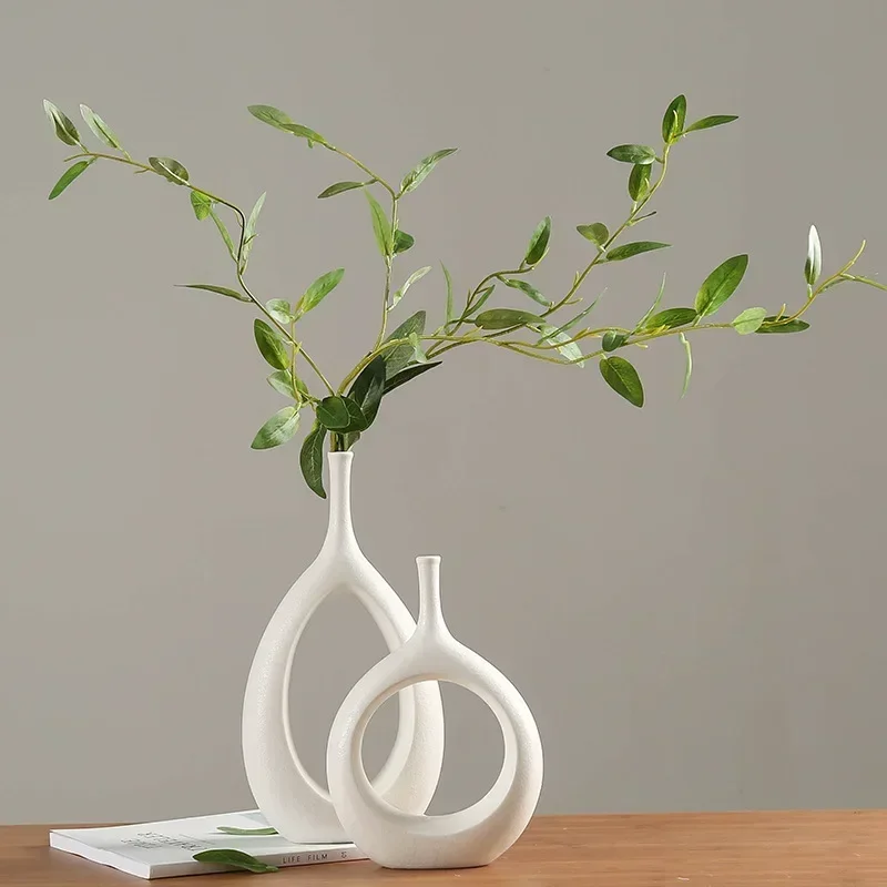 Nordic Ins Creative Ceramics White Small Vase Home Living Room Wine Cabinet Flower Arrangement Container Dried Flower Vase Decor