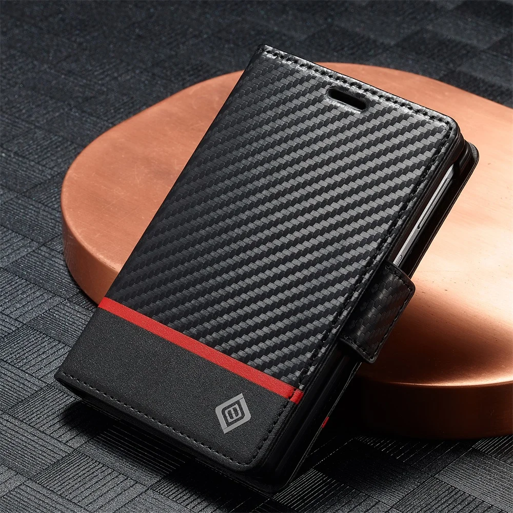 For Samsung Galaxy Z Fold 8 Wide 5G Case Luxury Carbon Fiber Leather Flip Wallet Card Slot  Shockproof Back Cover Accessories