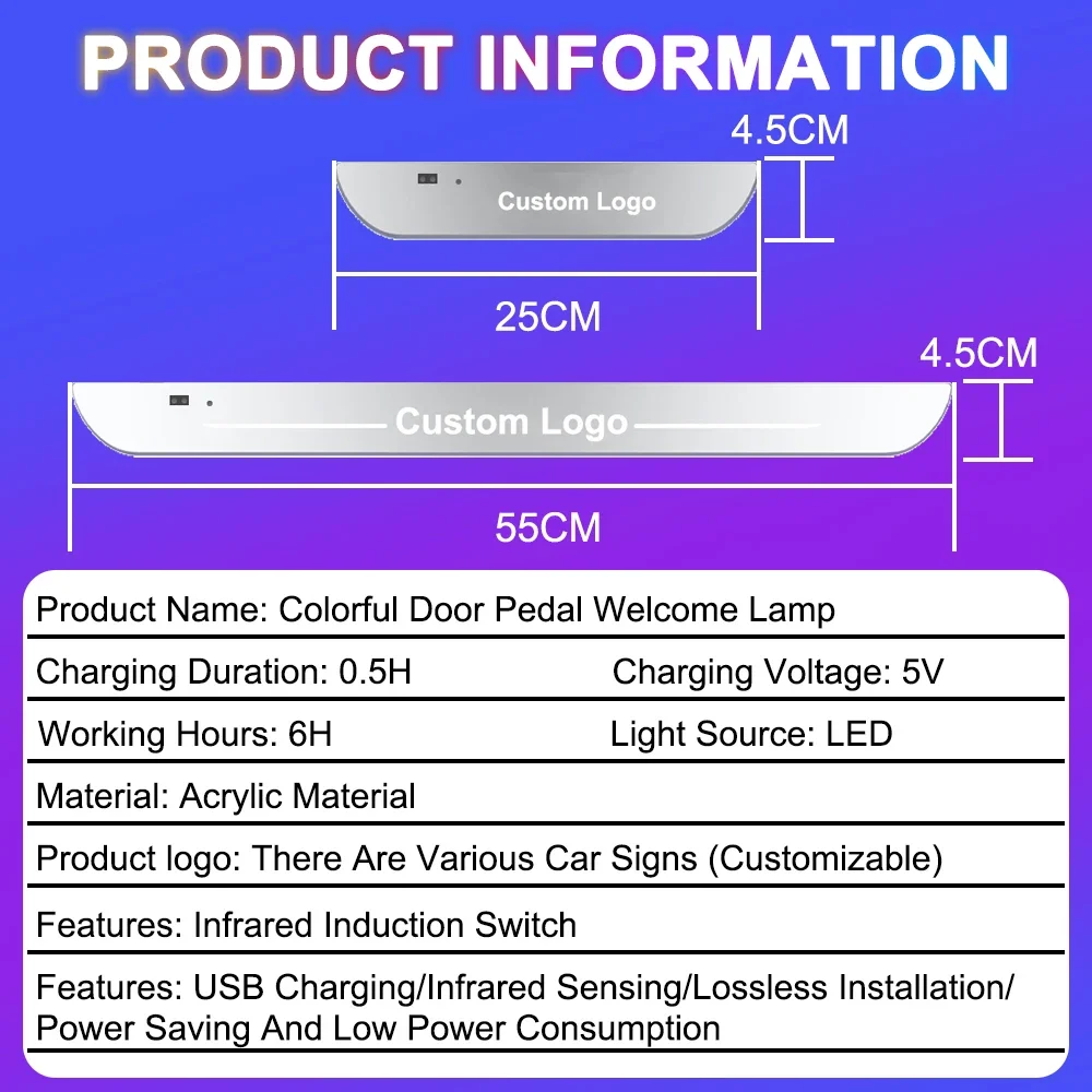 New style Car Door illuminato davanzale luce Logo proiettore lampada USB Power Wireless LED RGB Welcome Car Scuff Plate Pedal light