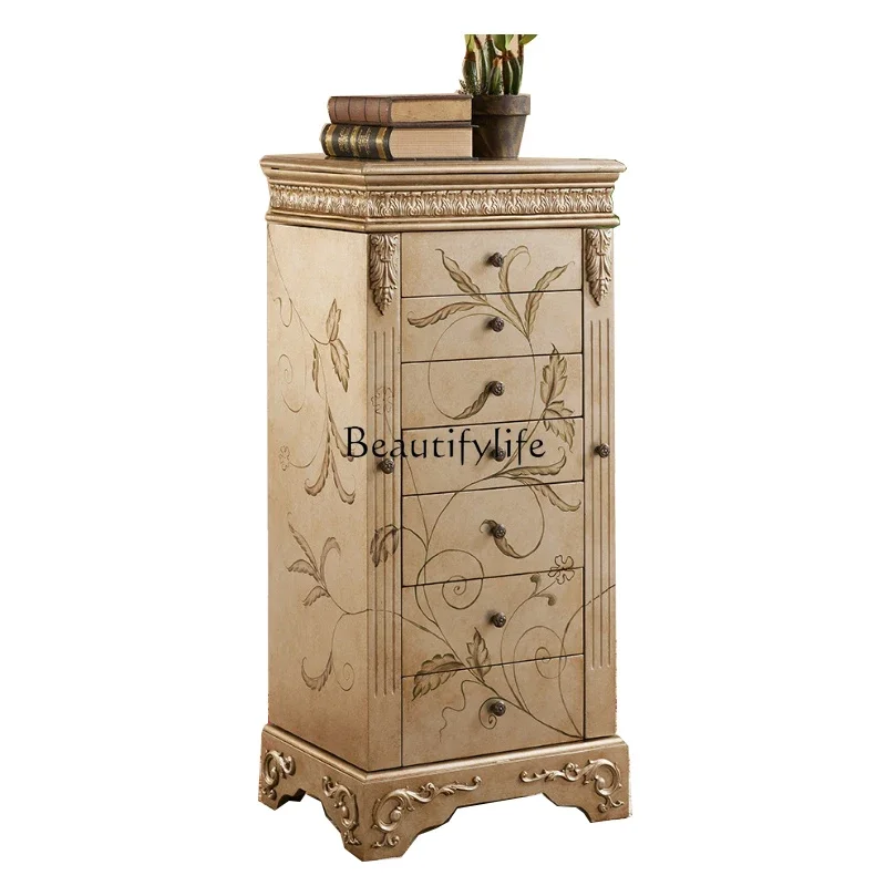 

FG40European-Style American-Style Retro Hand-Painted Dresser Side Small Chest of Drawers Hallway Storage Bed-Head Storage Cabine