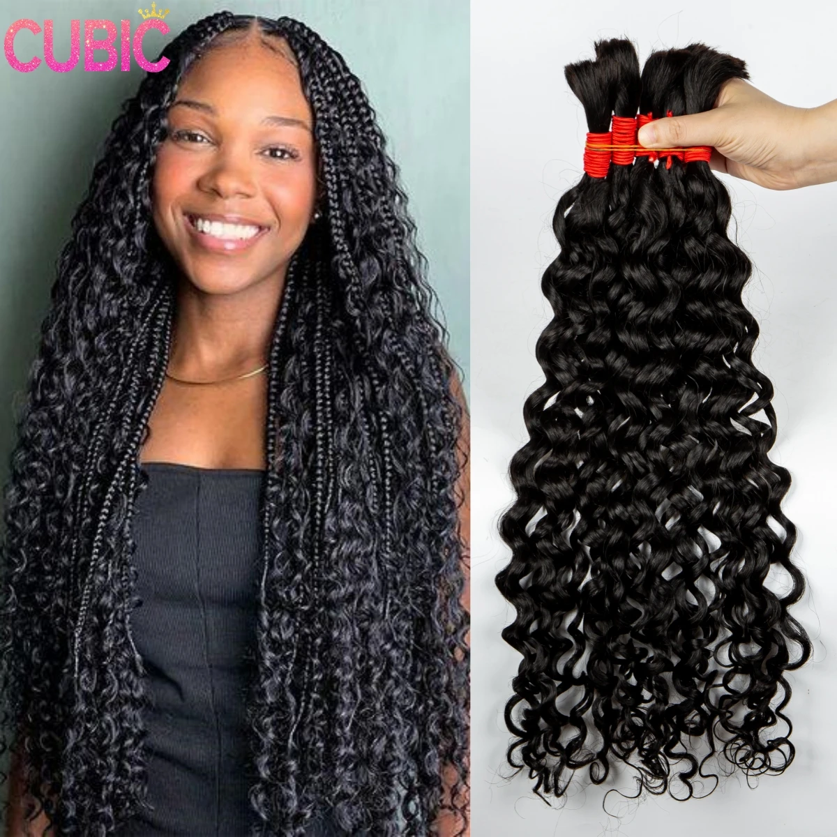 Natural Bulk Human Hair for Boho Braids Wet and Wavy Deep Wave Braiding Hair Extensions Curly Bulk Hair for Braiding Water Wave