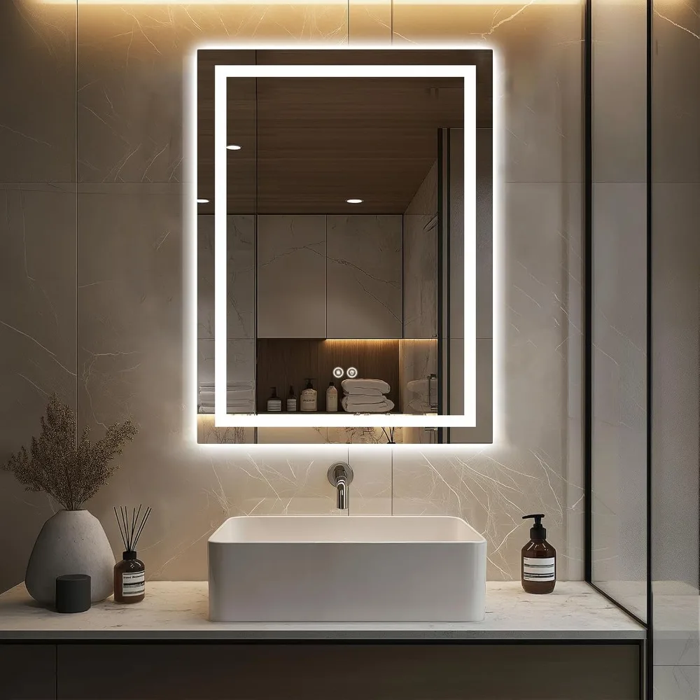 

20"x28" LED Bathroom Mirror with Dual Backlighting,3-Color Modes, Cool & Natural Light, Anti-Fog Technology, Smart Memory Featur
