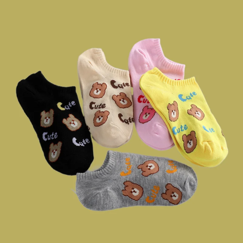 5/10 Pairs High Quality Women Sweet Style Short Socks Summer Thin Breathable Shallow Low Cut Socks Cartoon Bear Boat Socks