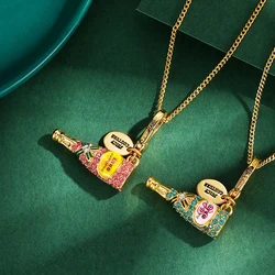 Fashion Luxury Letter Bow Champagne Bottle Pendant Necklace for Women Keychain Pendant Cool Niche Party Jewelry Halloween Gifts