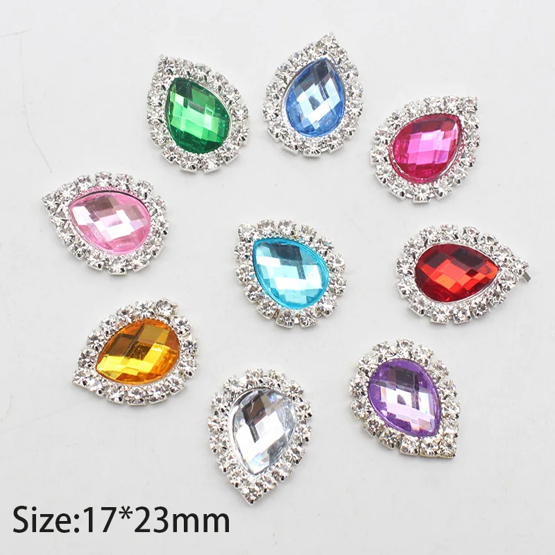 17*23mm 10pcs Water Drop Acrylic Rhinestone Flat Bottom Decal Decoration DIY Hairpin Hat Rhinestone Embellishment Ornament