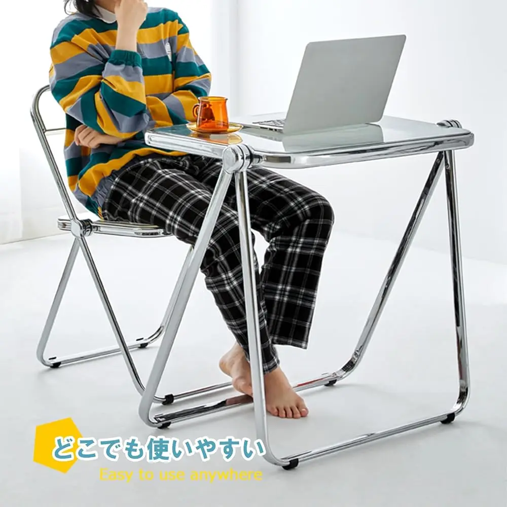 Folding Tv Tray Table- Clear Acrylic Foldable Table No Assembly Required Tiny Desk For Home Office Side Table Small Computer