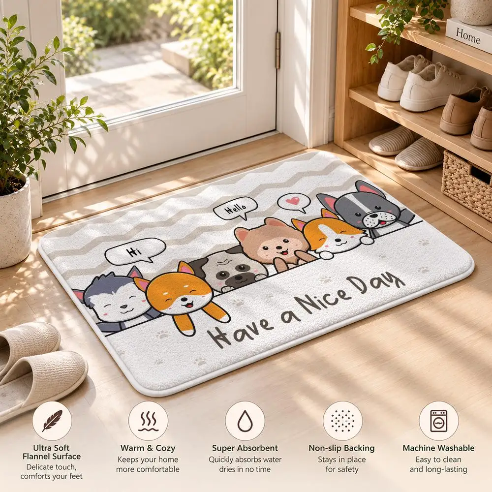 HAVE A NICE DAY Cute Animal Floor Mat Flannel Rug Soft Non Slip Washable Door Mat For Bathroom Bedroom Kitchen Home Decor
