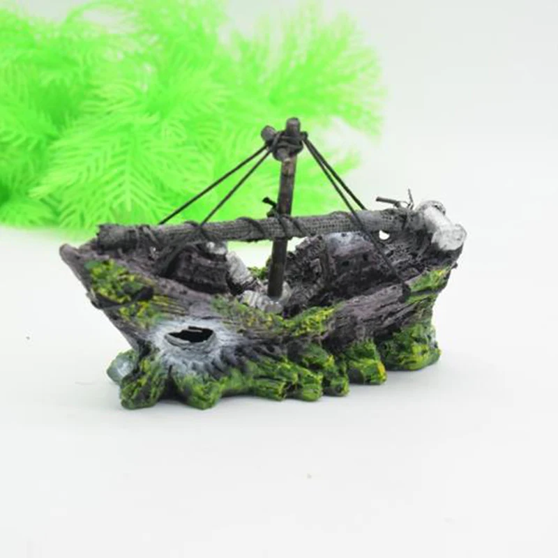 Aquarium Ornament Wreck Sunk Ship Sailing Boat Destroyer Fish Tank Cave Decor