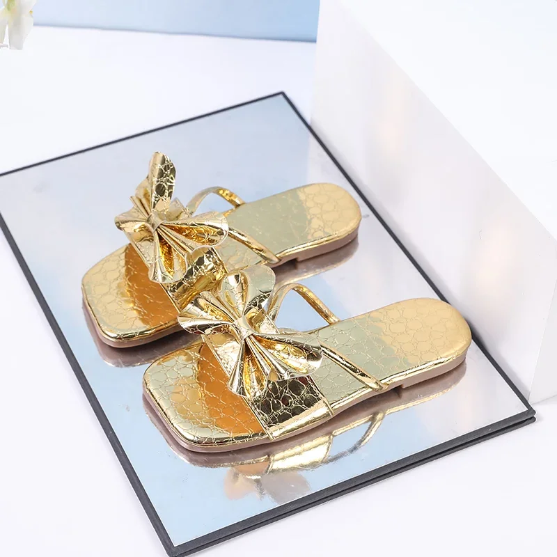Summer Girls Simple Flat Slippers Outdoor Children's Open-toe Shoes Princess Bowknot Versatile Kids Causal Slipper Outdoor New