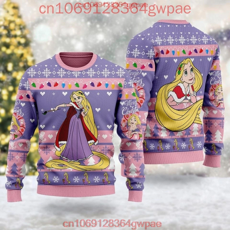 Disney Rapunzel Princess Christmas Sweater Men's Women's 3d Print Ugly Sweater Tangled Movie Casual Sweatshirt Christmas Sweater