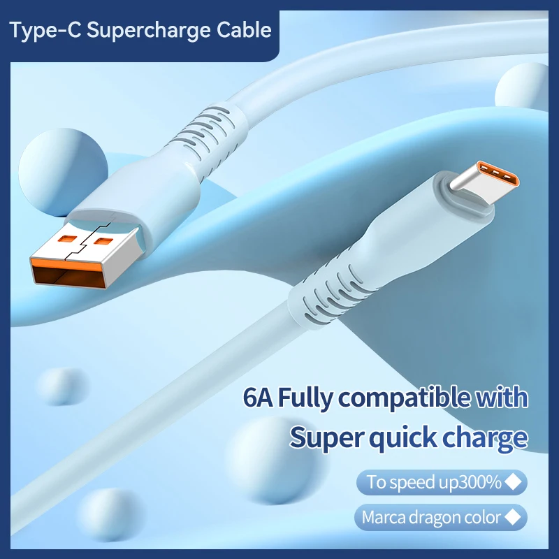 6A 100W USB Type C 66W Super Charge Cable Superdart 2.0 65W Flash Charge Liquid Silicone for Realme Oneplus Huawei OPPO Warp AFC