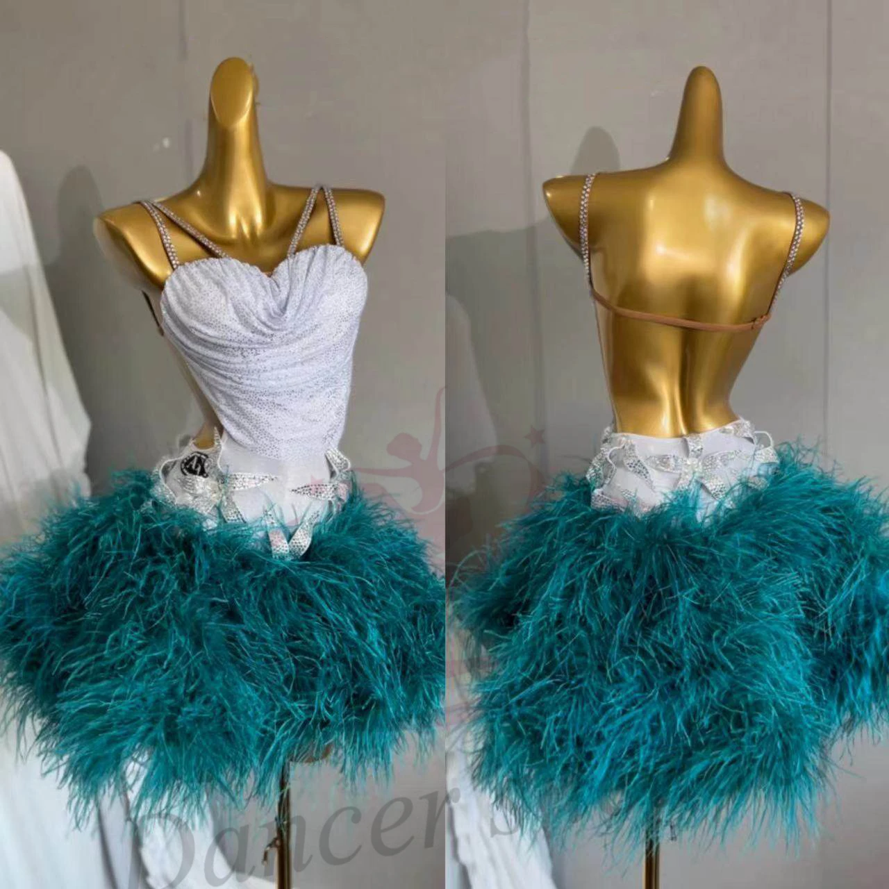 

Latin Dance AB Stone Female Adult Children High end Customized Morandi Color Black Pool Samba Performance Dress