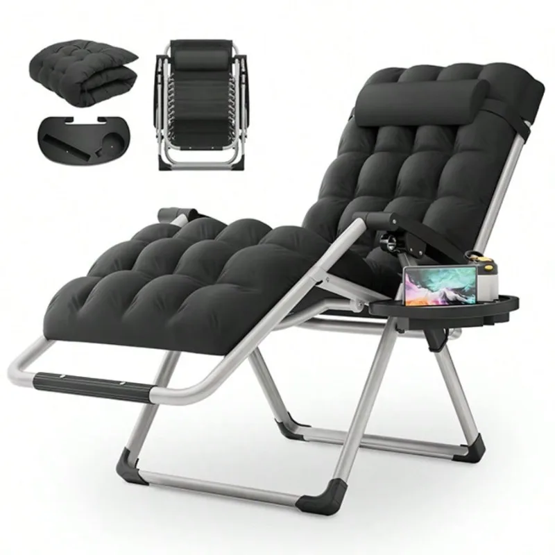 Zero Gravity Chair, Reclining Lounge Chair With Removable Cushion & Tray For Indoor And Outdoor, Patio Recliner Folding Reclining Chair