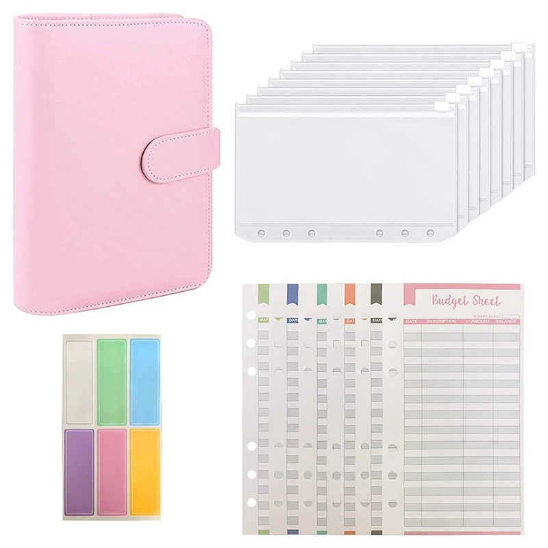 A6 Binder Cash Enveloppen Voor Budgettering, PU Lederen 6-Ring Budget Binder Met Rits Enveloppen, Budget Vellen