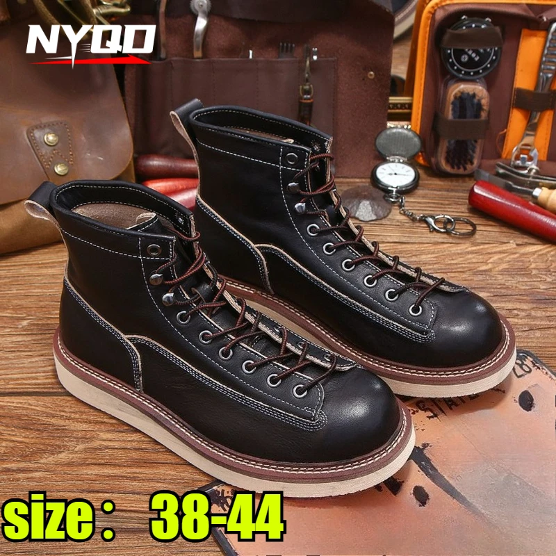 

Классические кожаные мотоциклетные ботинки для мужчин, ретро-ботинки до щиколотки, ручной работы, высококачественные уличные рабочие ботинки, ботинки для мотокросса