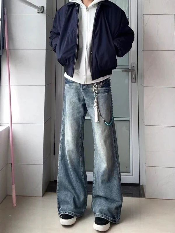 

Cleanfit Blue Lightning Pattern Flared Jeans Men's Autumn Winter American High Street Wide Leg Slimming Knife Pants