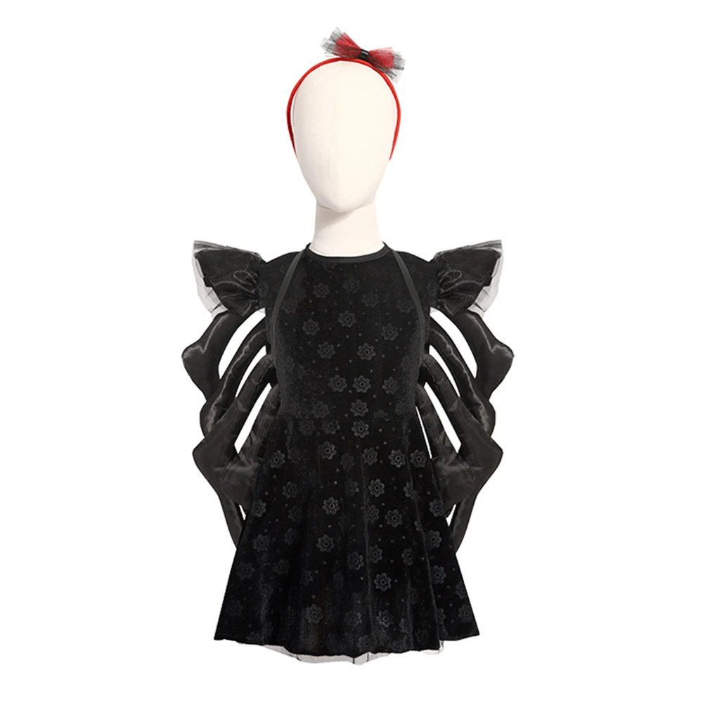 Kids Cute Black Spider Cosplay Girls Costume Skirts Headgear Outfits Children Dance Performance Dress Halloween Carnival Suits