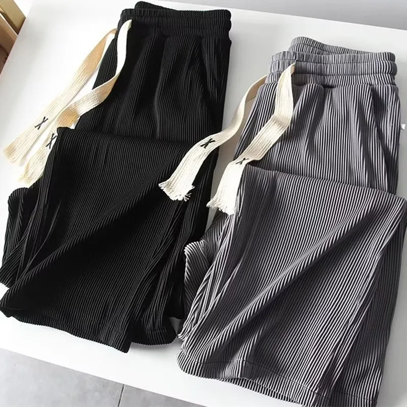 

Casual Ice Silk Wide Leg Long Pants Men's Straight Spor Loose Summer Faionable Trousers Youth ular Thin Fabric Pants