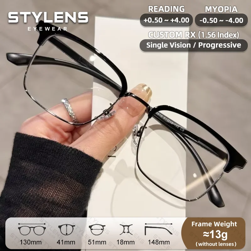 STYLENS New Rectangle Women Men Anti Blue Light Business Reading Glasses Myopia Prescription Glasses  Custom Progressive Eyewear
