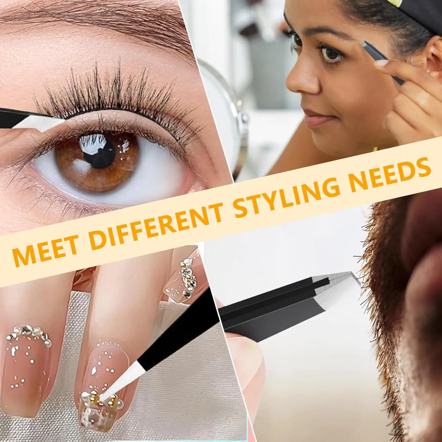 4ピースステンレススチール精密ピンセットセット – 顔や埋没毛に多用途に使用可能