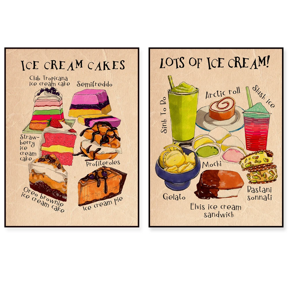 Printable ice cream wall art, ice cream cakes, summer prints, nursery ice cream posters, kitchen food prints