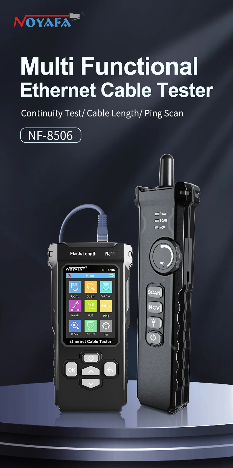 NOYAFA NF 8506 Multifunktions-Ethernet-Kabeltester IP-Scan Ping Poe Test Draht Kontinuitätstest RJ45 RJ11 Netzwerkkabel-Tracker – Detail 1