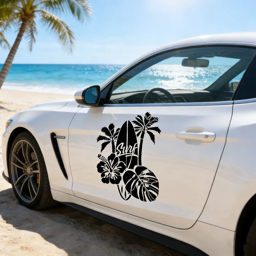 

Tropical Surf Vinyl Car Stickers Waterproof Decals for SUV Truck Beach Travel Summer Auto Body Window Decor Accessories