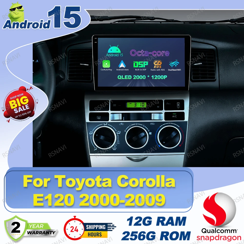 Android 15 Car Radio For Toyota Corolla E120 2000-2009 Golf Mk5 Alfa Romeo Mito Cupra Formentor Passat B6 Tesla Model Y Nipper