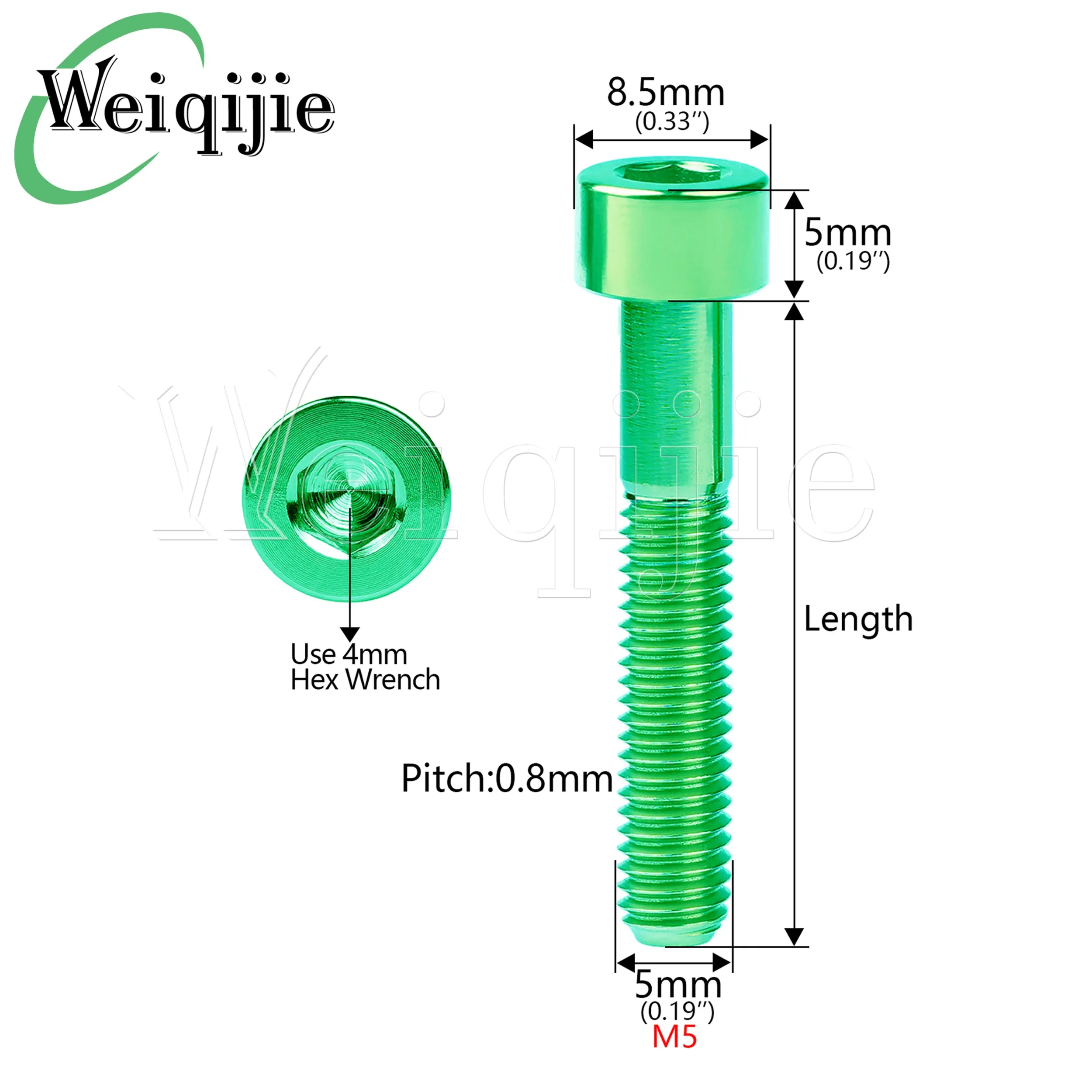 Weiqijie Titanium Bolt M5X10 12 15 16 18 20 23 25 30 35 40 45 50 55 60mm Seatpost Overhead Brake Allen Key Screw for Bike