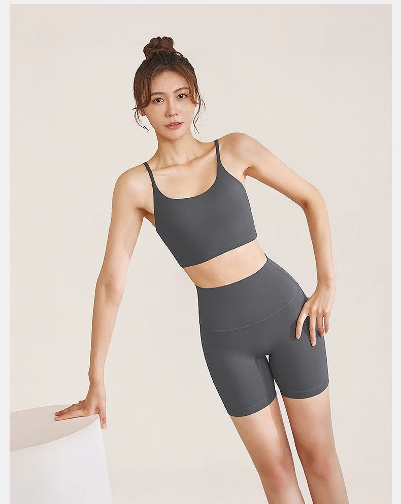 Yoga Shorts Beige Women Sport Gym Training Side Solid Athletic Modal Seamless Quick-Dry Fitting Print Cotton Lady Detail Lounge