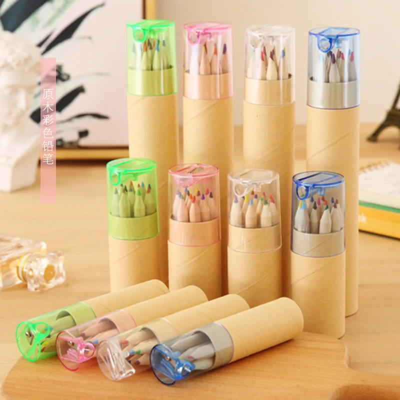 6/12 pcs/lot Colored Pencil With Sharpeners Kawaii Watercolor Pastel For Drawing Stationery For School Girl Boy Colored Pencils