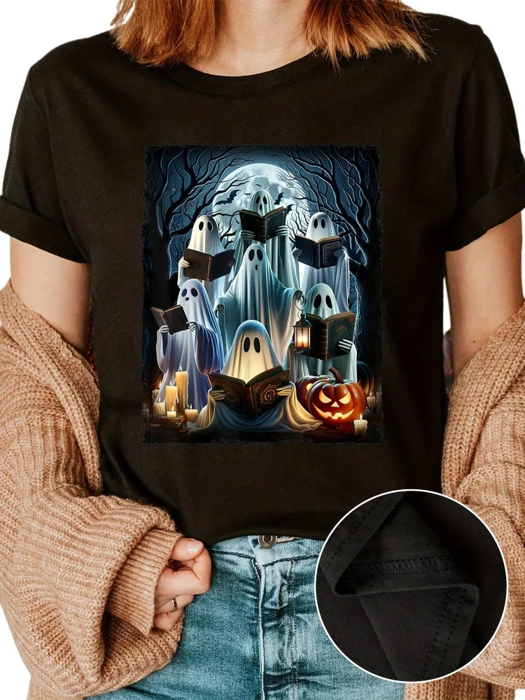

A Women's Fashion Cotton Anime Ghost-patterned T-shirt A Casual Crew-neck Short-sleeve Knit Top Suitable for All Seasons