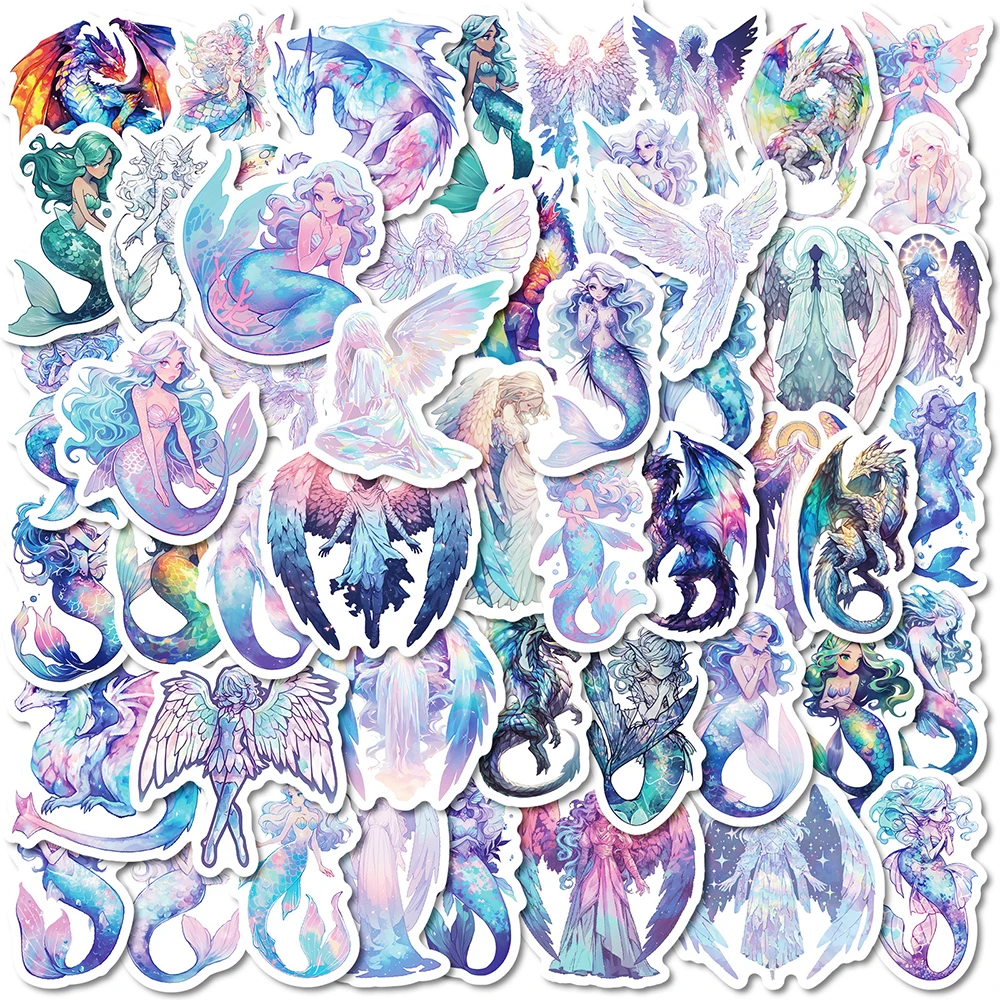 10/30/50pcs Cute Angel Mermaid Holographic Stickers Creative Graffiti Sticker Decoration Diary Skateboard Phone Decals Kids Toy