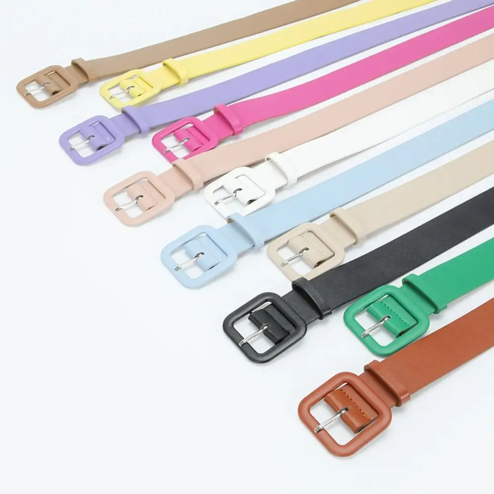 Fashion Women Belt Square Buckle Simple Candy Color Decorative Belt Vintage Strap Female Waistband