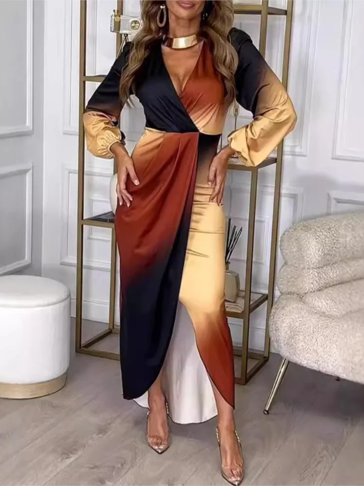 

2025 Autumn New Dress Elegant Long Dresses For Women ​​long Sleeved Dresses Retro Gradient Fashion Commuting Vestidos Para Mujer