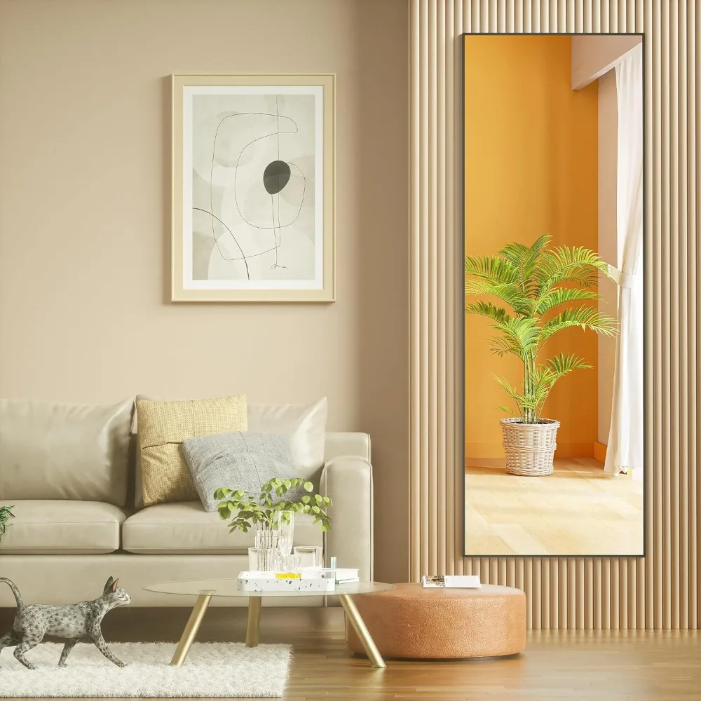 Door Mirror Full Length, 51 x 16 Inch Full Body Wall Mirror Over The Door Hanging Mirror for Bedroom, Living Room, Cloakroom