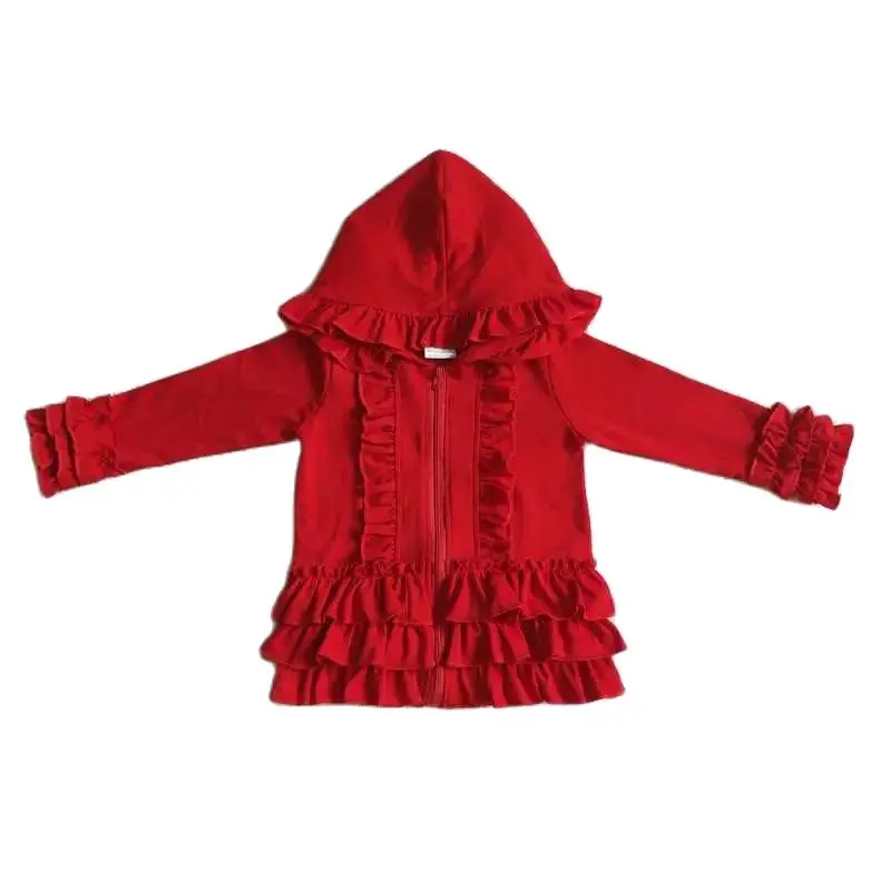 GT0019 Fashionable And Good-Looking  Girls Clothes Long Sleeve Top Red Hood Zipper Print With  Children Clothes