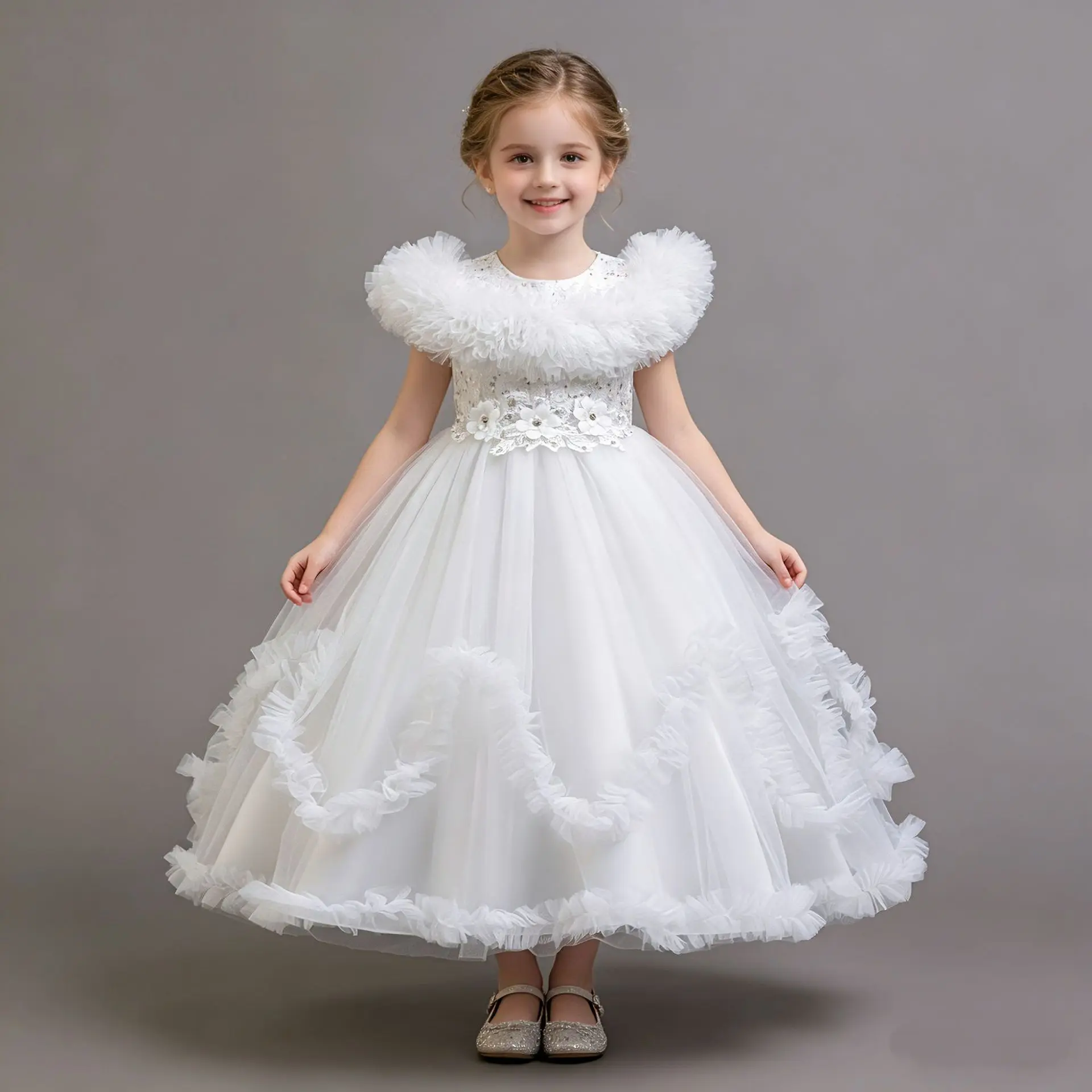 Flower girl graduation ceremony art photo dress suspender embroidered children\'s Communion Dress Princess Wedding Ball Dress