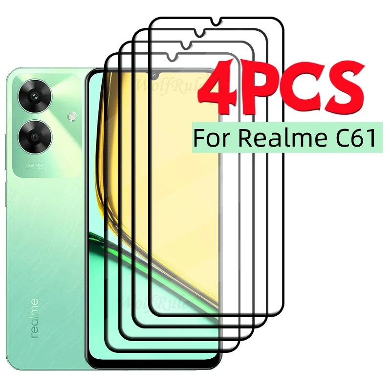 

4pcs For Realme C61 Glass Realme C61 Tempered Glass Full Cover Glue 9H HD Film Protective Screen Protector OPPO Realme C61 C 61