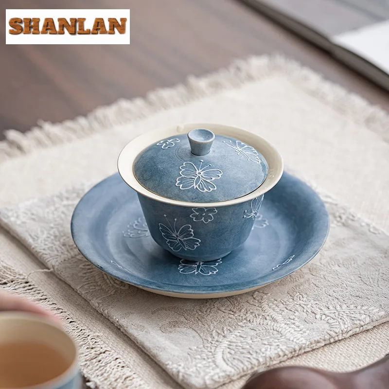 120 مللي فراشة مرسومة باليد اثنين من الوهام Gaiwan اليدوية الشاي Tureen وعاء شاي مع غطاء عدة الشاي تخمير غطاء السلطانية درينكوير الحرفية
