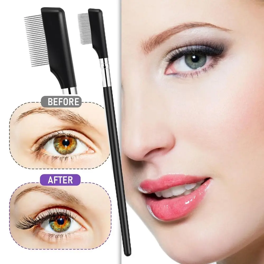 Eyelash Comb Metal Eyelash Separator Tool Reusable Eyelash Brush to Groom Separate Eyelashes Black Grooming Brushes Makeup Tool