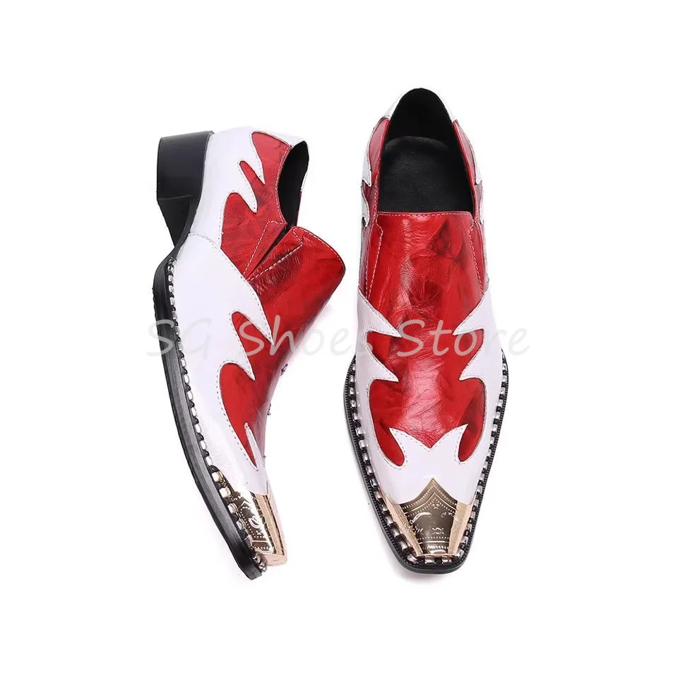 

Mixed Color Splicing Leather Shoes for Men Luxury Business Wedding Dress Loafers Male Metal Pointed Toe Shallow Derby Shoes