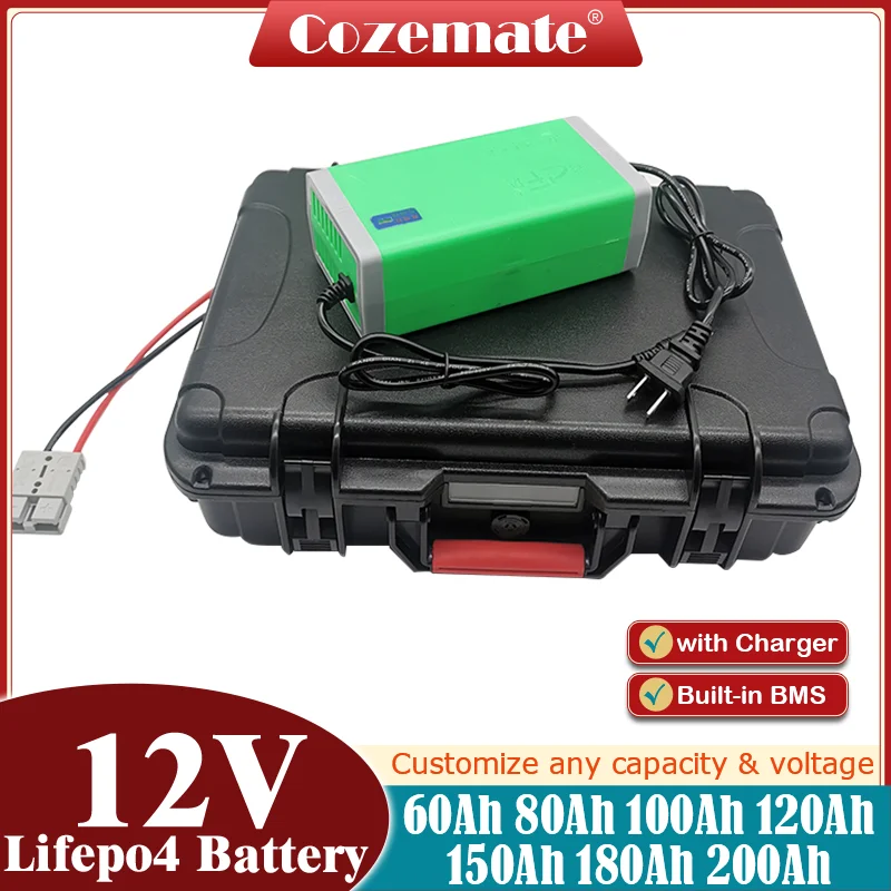 BMS付きリチウム電池,LiFePo4,12V, 60Ah, 80Ah, 100Ah, 120Ah, 150Ah, 200Ah,漁船,車両電源,10A充電器